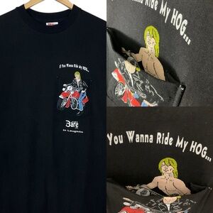 VINTAGE HANES sz Large (42-44) Motorcycle “Hog” Theme Graphic Pocket Laughlin